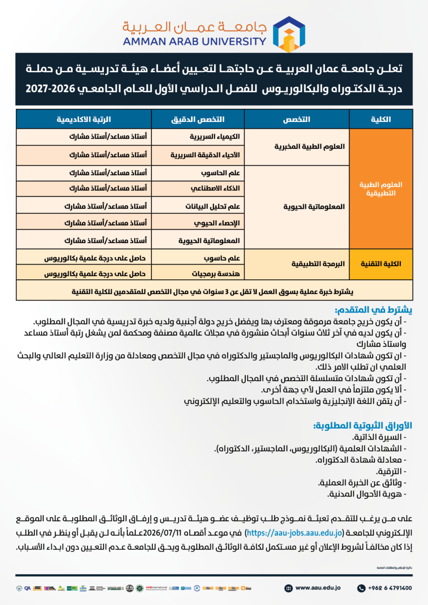 اعلان توظيف 5 7 2026 هيئة تدريسية